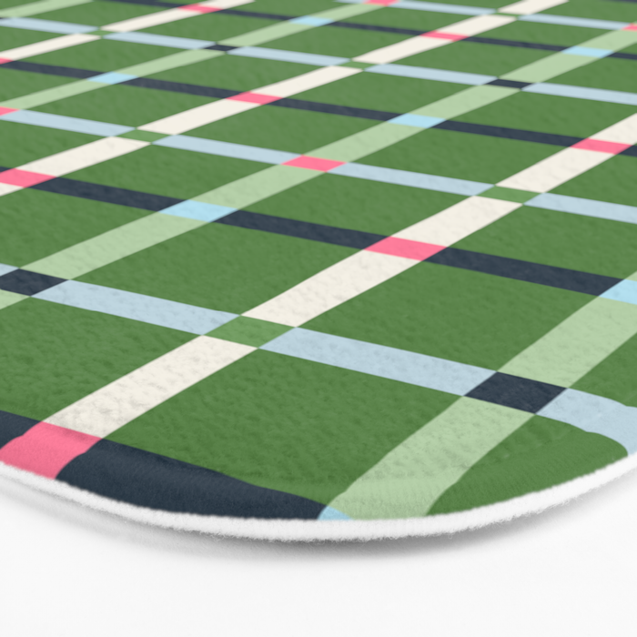 Windowpane Plaid Blue Pink on Green Bath Mat Gallery Image 3