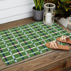 Windowpane Plaid Blue Pink on Green Outdoor Rug Gallery Image 2
