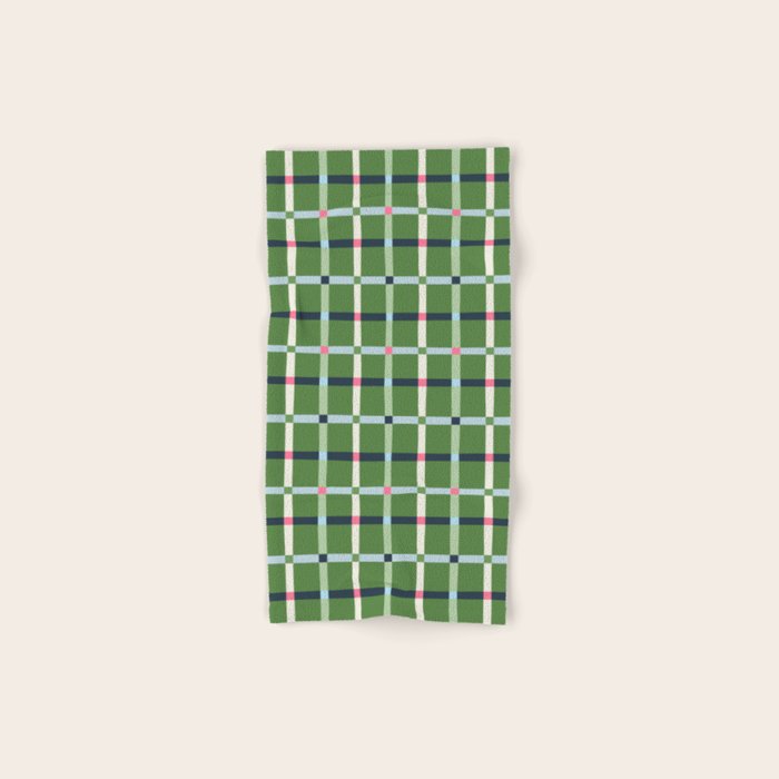 Windowpane Plaid Blue Pink on Green Bath Towel Gallery Image 1