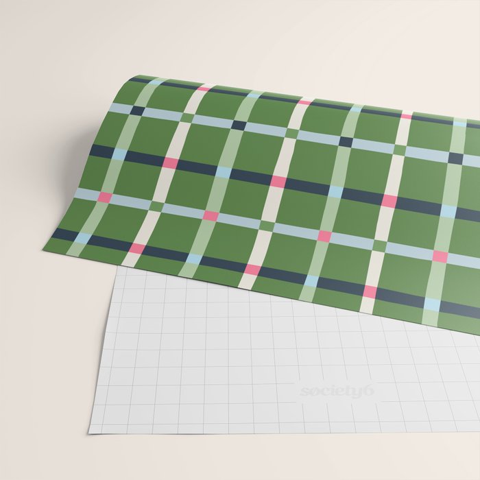 Windowpane Plaid Blue Pink on Green Wrapping Paper Gallery Image 2