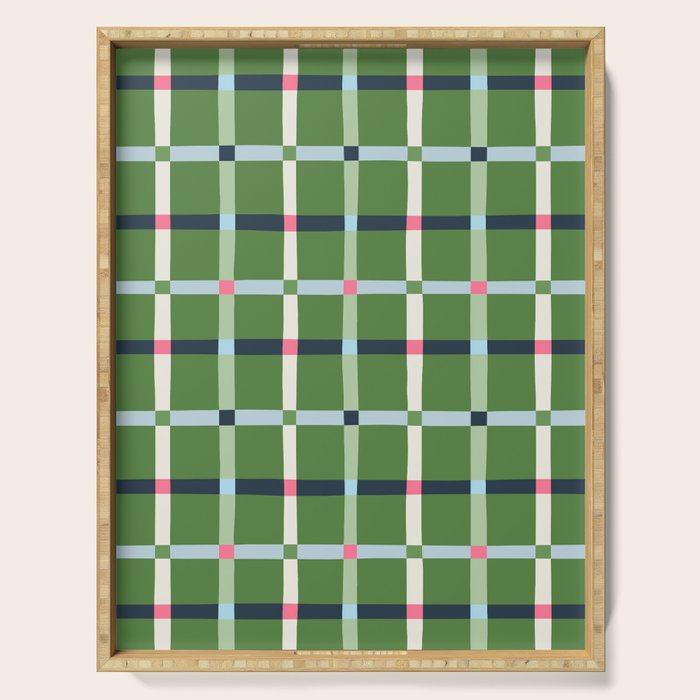 Windowpane Plaid Blue Pink on Green Serving Tray Gallery Image 1