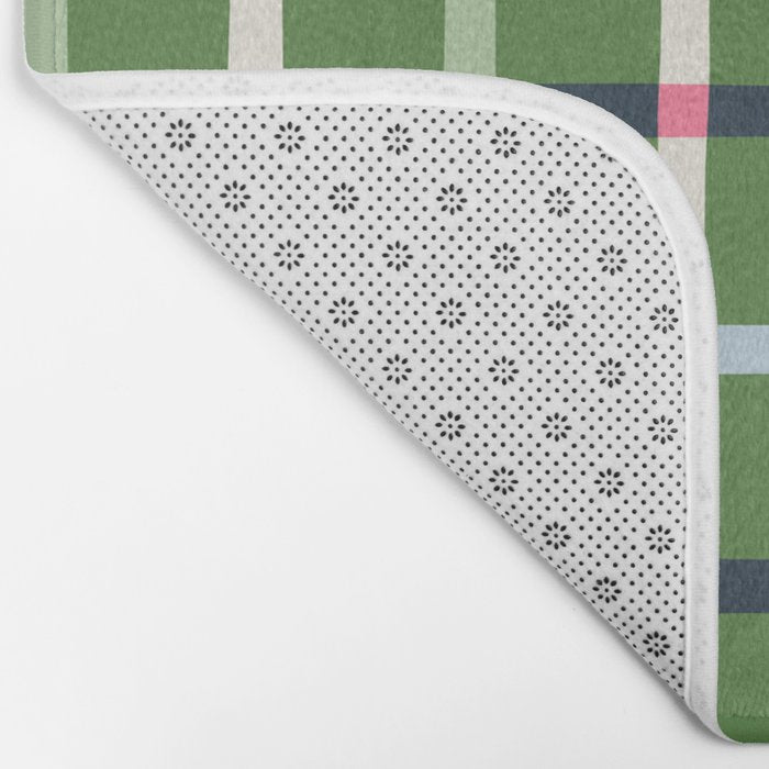 Windowpane Plaid Blue Pink on Green Bath Mat Gallery Image 2