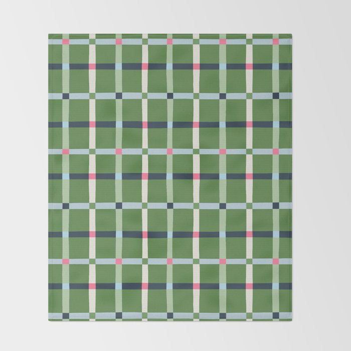 Windowpane Plaid Blue Pink on Green Throw Blanket Gallery Image 2