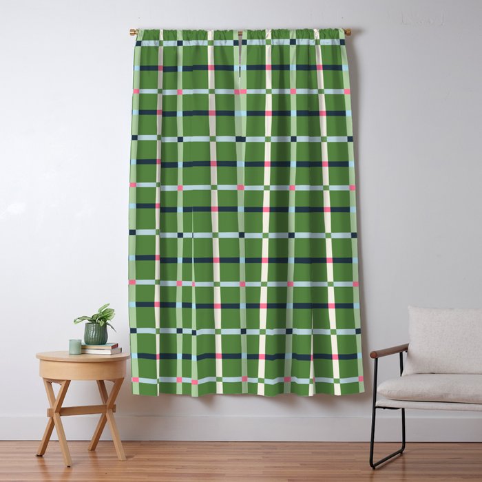 Windowpane Plaid Blue Pink on Green Window Curtain Gallery Image 5
