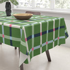Windowpane Plaid Blue Pink on Green Tablecloth Gallery Image 3