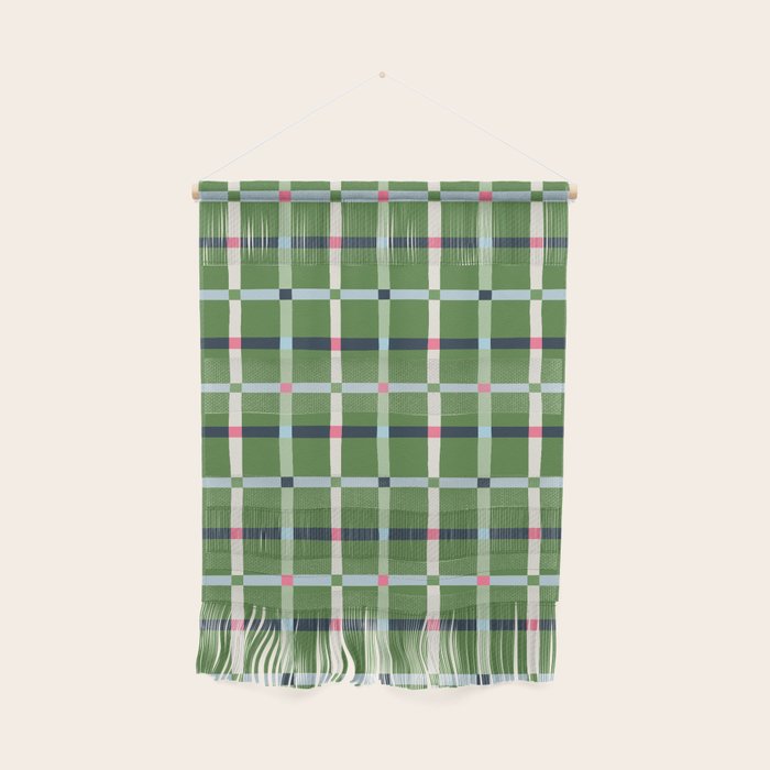Windowpane Plaid Blue Pink on Green Wall Hanging Gallery Image 1