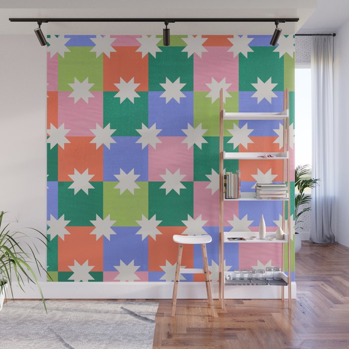 Checkered holiday pattern with stars Wall Mural Gallery Image 1