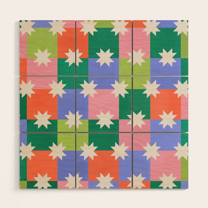 Checkered holiday pattern with stars Wood Wall Art Gallery Image 1