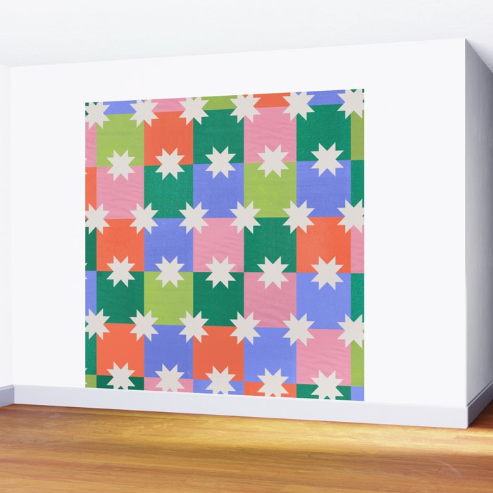 Checkered holiday pattern with stars Wall Mural Gallery Image 2