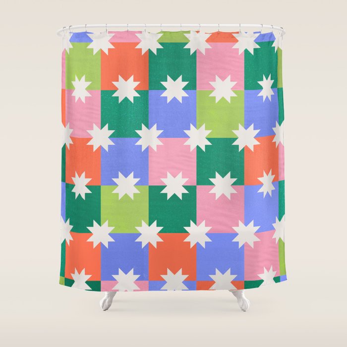 Checkered holiday pattern with stars Shower Curtain Gallery Image 1