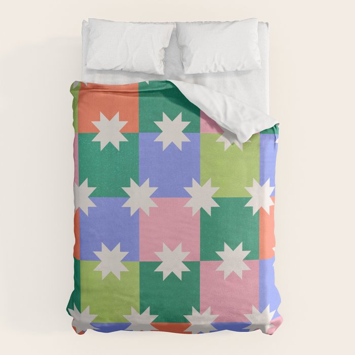 Checkered holiday pattern with stars Duvet Cover Gallery Image 1