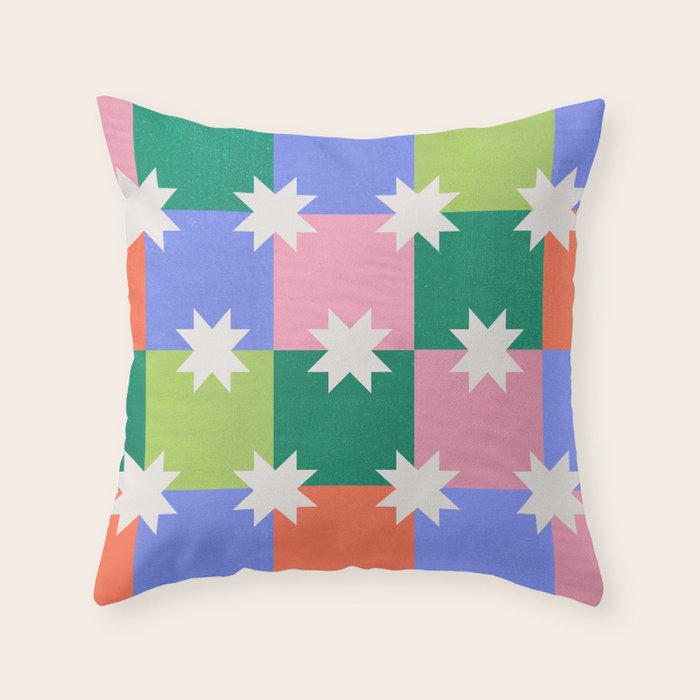 Checkered holiday pattern with stars Throw Pillow Gallery Image 2