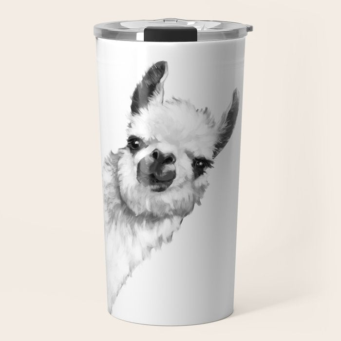Sneaky Llama Black and White Travel Mug Gallery Image 1