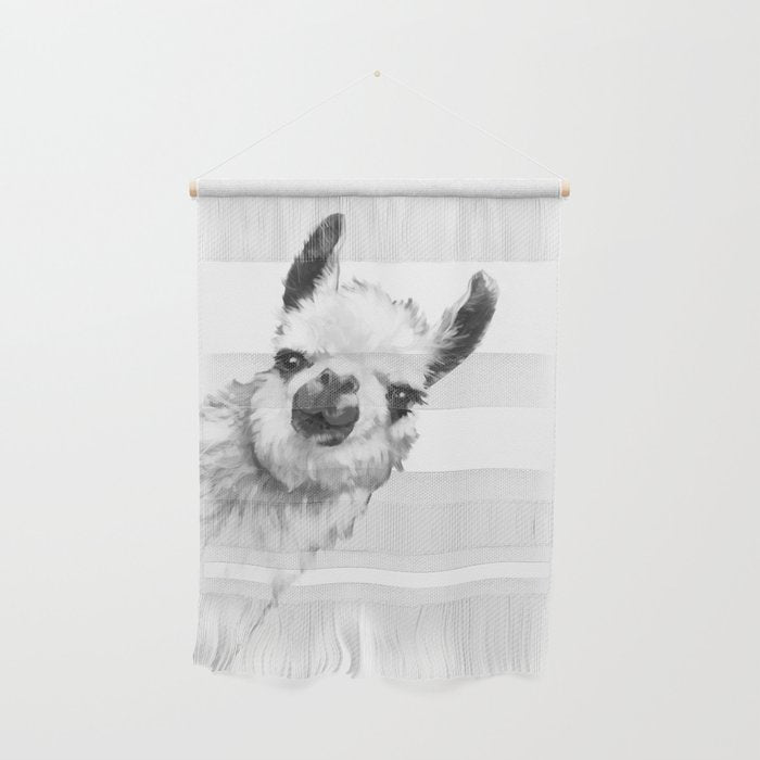 Sneaky Llama Black and White Wall Hanging