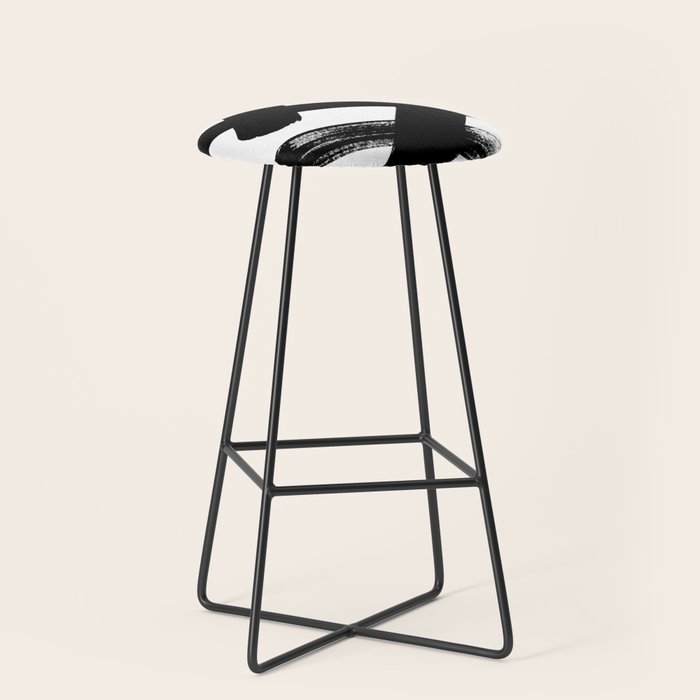 X Black & White Minimalist Abstract Mid century Ink Art Dark Brush Strokes Stool Gallery Image 1