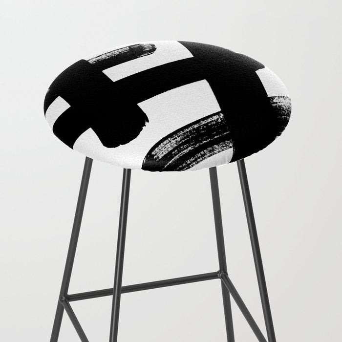 X Black & White Minimalist Abstract Mid century Ink Art Dark Brush Strokes Stool Gallery Image 2