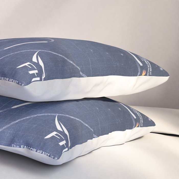 SpaceX Falcon Heavy Spacecraft NASA Rocket Blueprint in High Resolution (dark blue) Pillow Sham Gallery Image 3