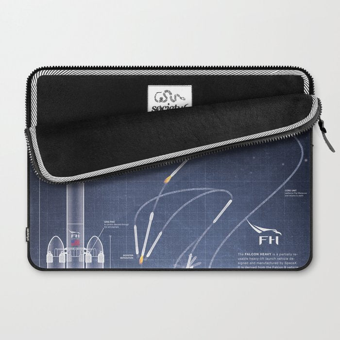 SpaceX Falcon Heavy Spacecraft NASA Rocket Blueprint in High Resolution (dark blue) Laptop Sleeve Gallery Image 2