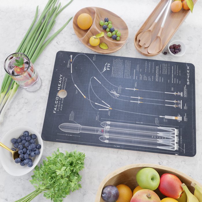 SpaceX Falcon Heavy Spacecraft NASA Rocket Blueprint in High Resolution (dark blue) Cutting Board Gallery Image 2