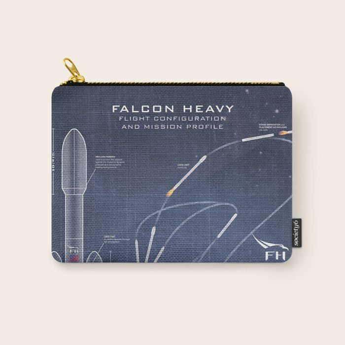 SpaceX Falcon Heavy Spacecraft NASA Rocket Blueprint in High Resolution (dark blue) Carry All Pouch Gallery Image 1