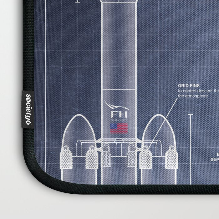 SpaceX Falcon Heavy Spacecraft NASA Rocket Blueprint in High Resolution (dark blue) Laptop Sleeve Gallery Image 3