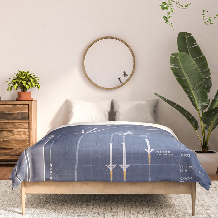 SpaceX Falcon Heavy Spacecraft NASA Rocket Blueprint in High Resolution (dark blue) Comforter Gallery Image 3
