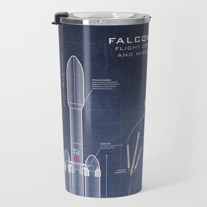 SpaceX Falcon Heavy Spacecraft NASA Rocket Blueprint in High Resolution (dark blue) Travel Mug Gallery Image 3