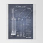 SpaceX Falcon Heavy Spacecraft NASA Rocket Blueprint in High Resolution (dark blue) Throw Blanket Gallery Image 2
