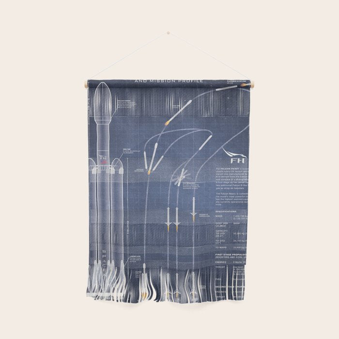 SpaceX Falcon Heavy Spacecraft NASA Rocket Blueprint in High Resolution (dark blue) Wall Hanging Gallery Image 1