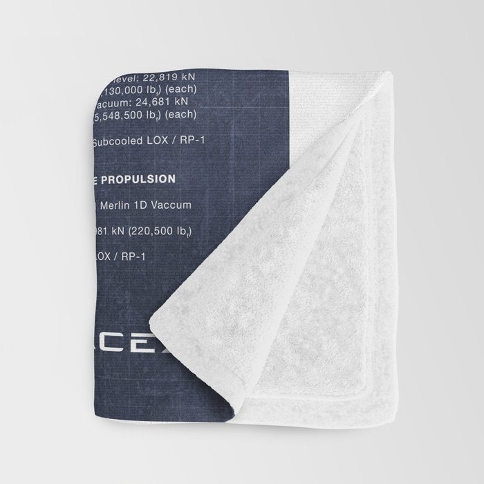 SpaceX Falcon Heavy Spacecraft NASA Rocket Blueprint in High Resolution (dark blue) Throw Blanket Gallery Image 3