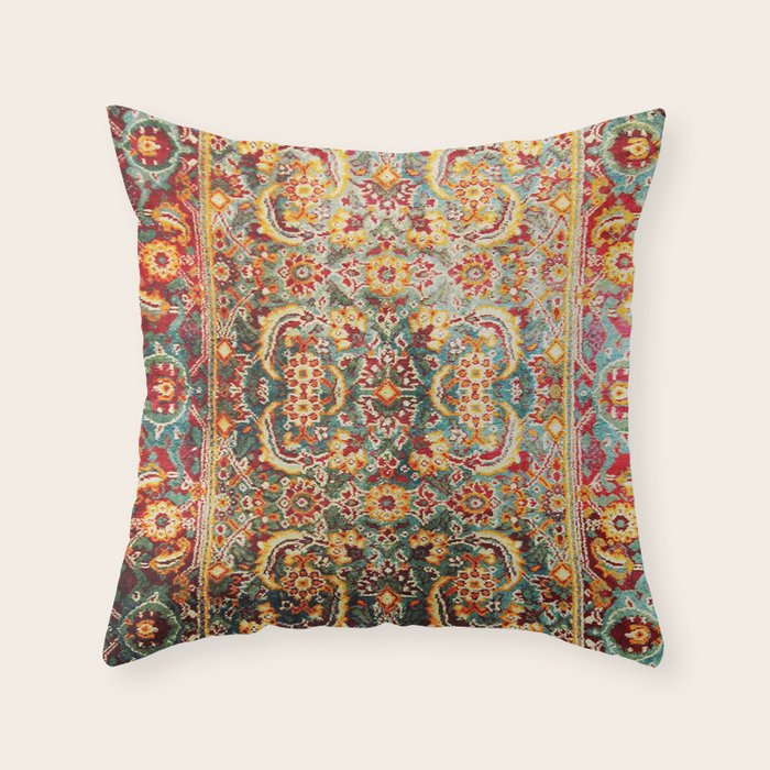 Copper Turquoise Antique Tabriz Rug Print Throw Pillow Gallery Image 6