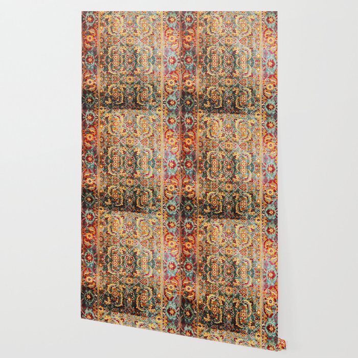 Copper Turquoise Antique Tabriz Rug Print Wallpaper Gallery Image 2