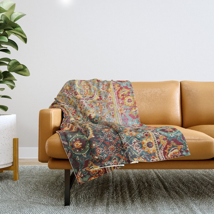 Copper Turquoise Antique Tabriz Rug Print Throw Blanket Gallery Image 1