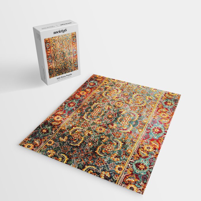 Copper Turquoise Antique Tabriz Rug Print Jigsaw Puzzle Gallery Image 2