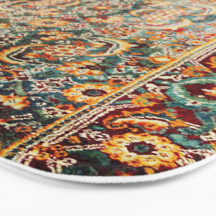 Copper Turquoise Antique Tabriz Rug Print Bath Mat Gallery Image 3
