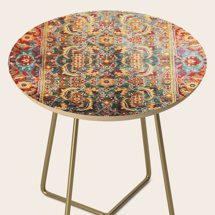 Copper Turquoise Antique Tabriz Rug Print Side Table Gallery Image 2