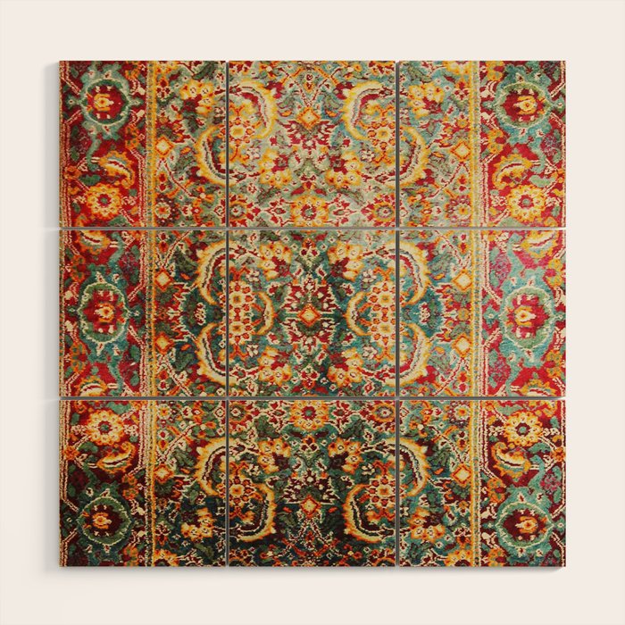 Copper Turquoise Antique Tabriz Rug Print Wood Wall Art Gallery Image 1