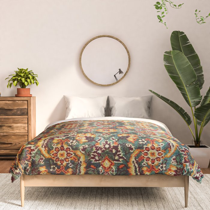 Copper Turquoise Antique Tabriz Rug Print Comforter Gallery Image 3