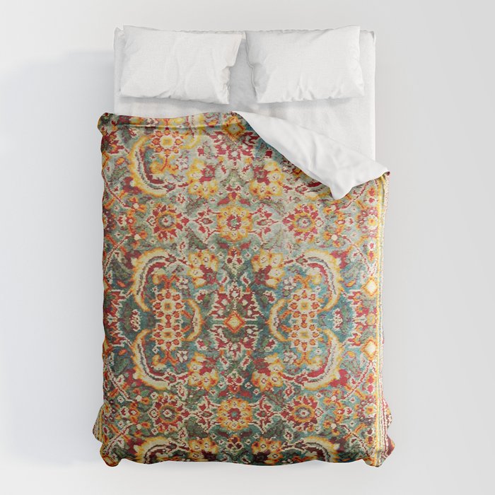 Copper Turquoise Antique Tabriz Rug Print Duvet Cover Gallery Image 6