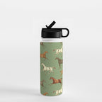 Wild Horses  Sage Green Toile Pattern  Water Bottle Gallery Image 1