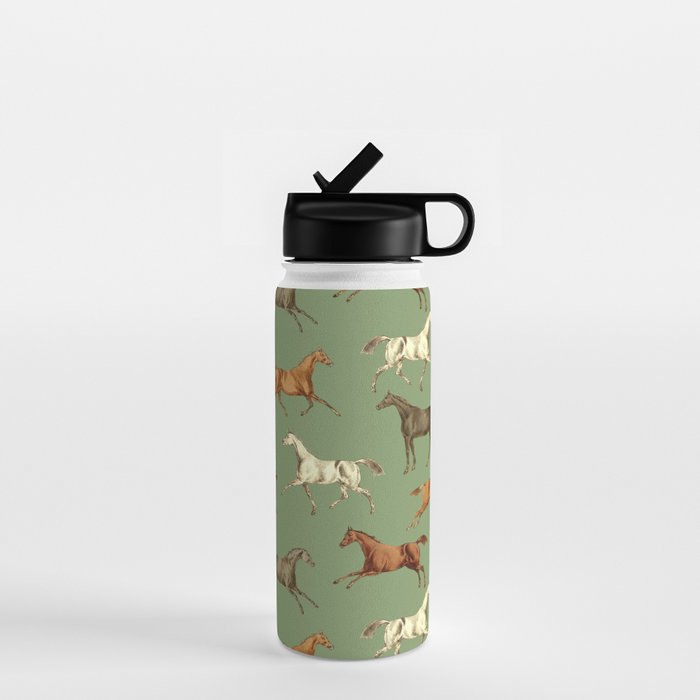 Wild Horses  Sage Green Toile Pattern  Water Bottle Gallery Image 1