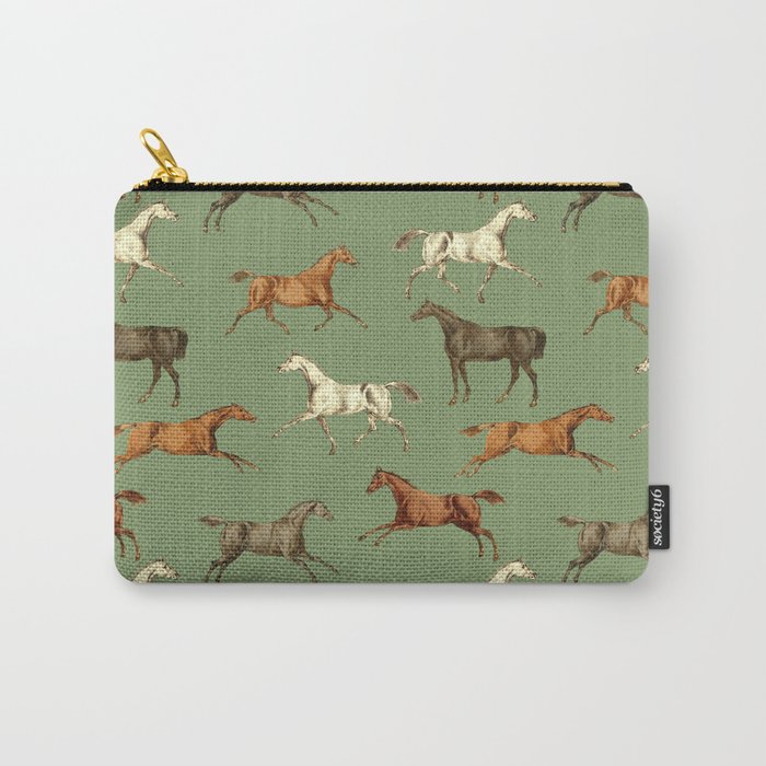 Wild Horses  Sage Green Toile Pattern  Carry All Pouch Gallery Image 1