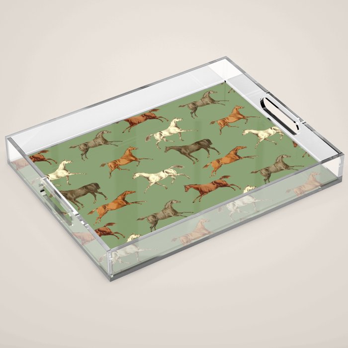 Wild Horses  Sage Green Toile Pattern  Acrylic Tray Gallery Image 1
