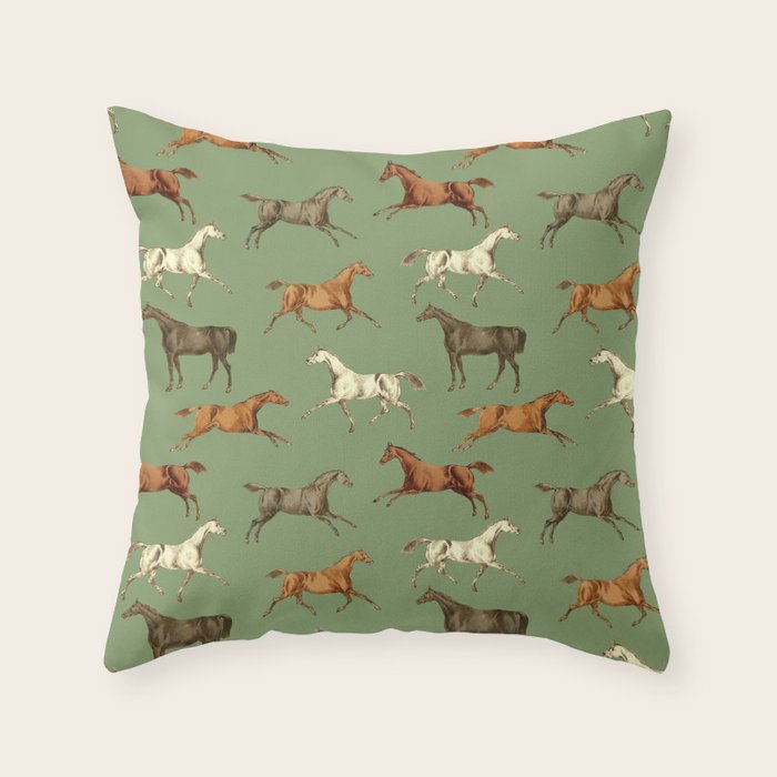Wild Horses  Sage Green Toile Pattern  Throw Pillow Gallery Image 6