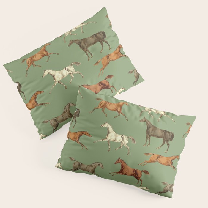 Wild Horses  Sage Green Toile Pattern  Pillow Sham Gallery Image 3