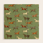 Wild Horses  Sage Green Toile Pattern  Wood Wall Art Gallery Image 1