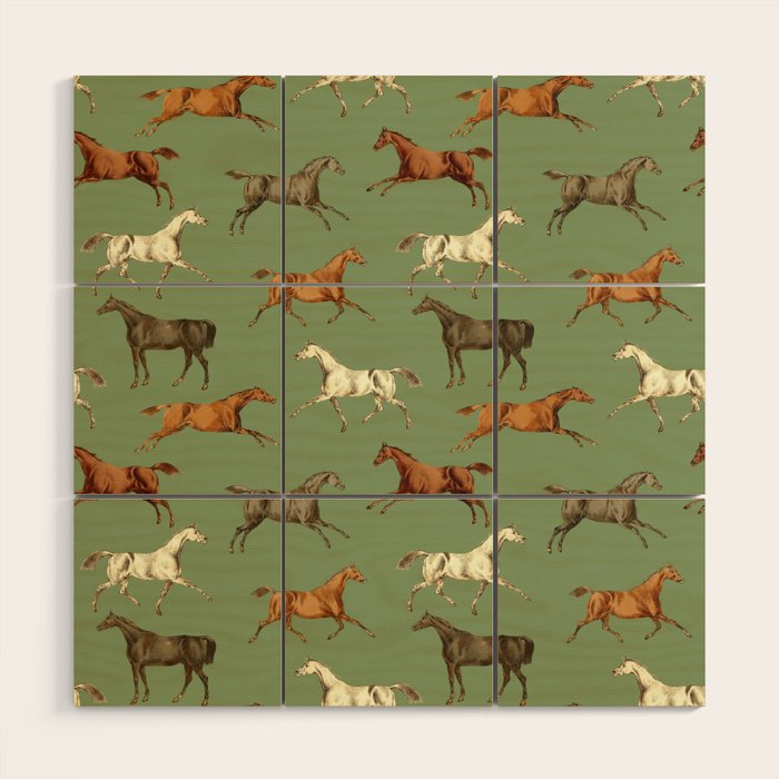 Wild Horses  Sage Green Toile Pattern  Wood Wall Art Gallery Image 1