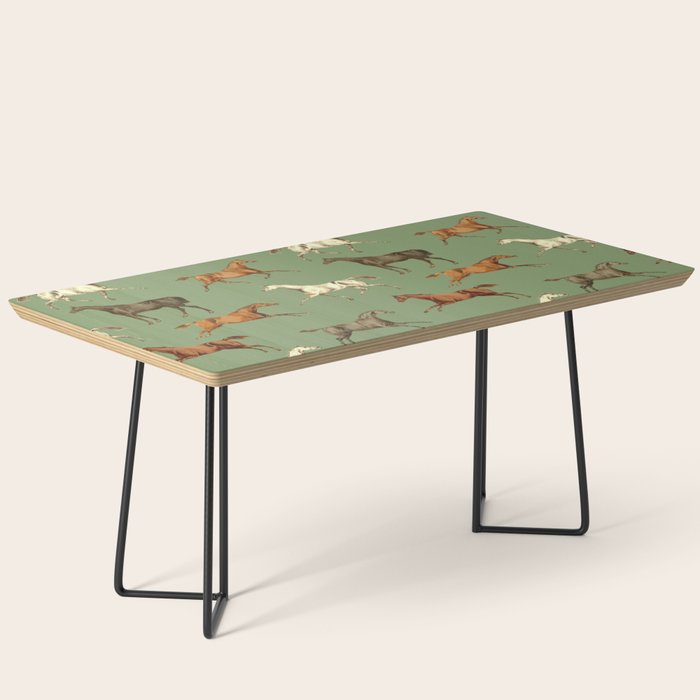 Wild Horses  Sage Green Toile Pattern  Coffee Table Gallery Image 1
