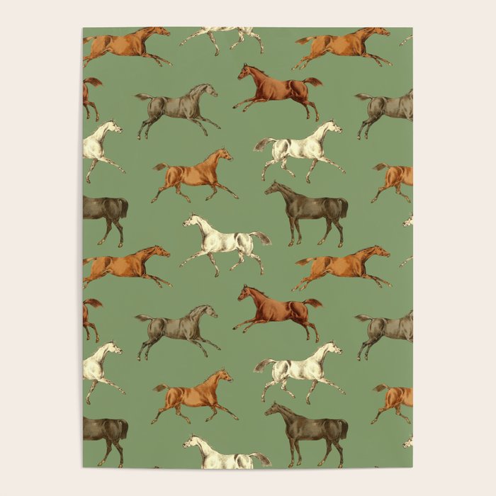 Wild Horses  Sage Green Toile Pattern  Poster Gallery Image 4