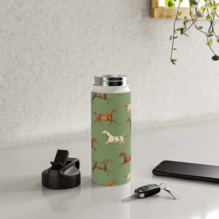 Wild Horses  Sage Green Toile Pattern  Water Bottle Gallery Image 4
